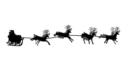 Christmas sleigh travelling silhouette animation, Santa flying reindeer - Powered by Adobe