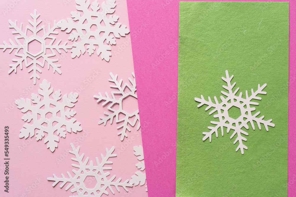 Canvas Prints pink paper snowflakes and pink and green paper background