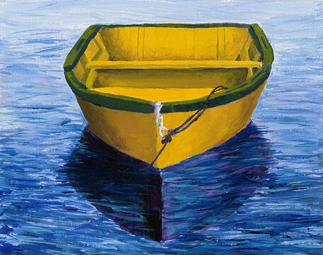 Yellow rowboat vivid acrylic painting.