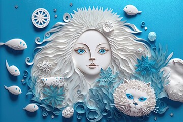Cute fluffy ragdoll of Virgo zodiac sign made of 3D paper cut quilling. New year horoscope and hope of fortune for the future.