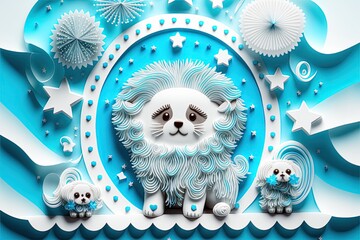 Cute fluffy ragdoll of Leo zodiac sign made of 3D paper cut quilling. New year horoscope and hope of fortune for the future.