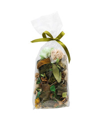 Scented sachet of potpourri isolated on white