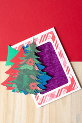 set of holiday tree shapes on retro paper card