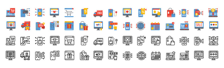 Online Shopping Icons  Vector Illustration, Sale, Business, Payment, Delivery, Online Shop