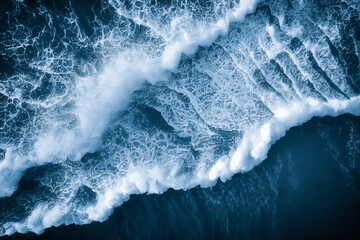 Spectacular aerial top view background photo of ocean sea water white wave splashing in the deep...