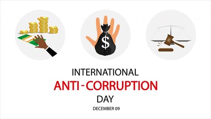 International Anti Corruption Day banner, art video illustration.
