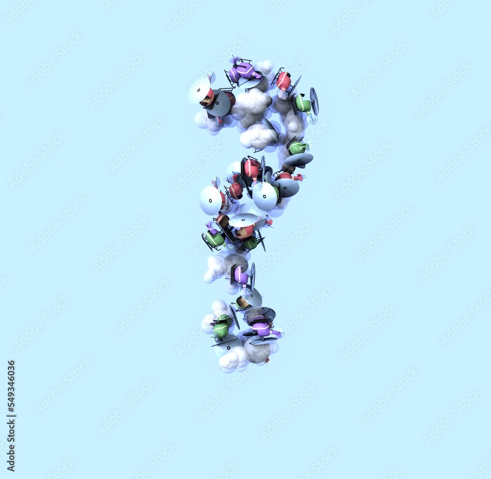 Poster helicopter with clouds font - question mark