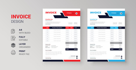 Invoice design for corporate business marketing company clean restaurant letterhead design