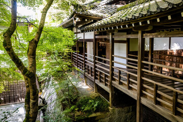 Beautiful wooden interior of ancient Eikando Temple