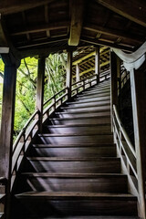 Beautiful wooden stairs of ancient Eikando Temple