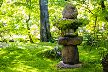 Fototapeta na wymiar Beautiful japanese toro lantern covered with moss