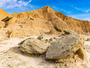 Remaining Capstones of Eroded Rock Formations on The Castle Trail,  Badlands National Park, South...
