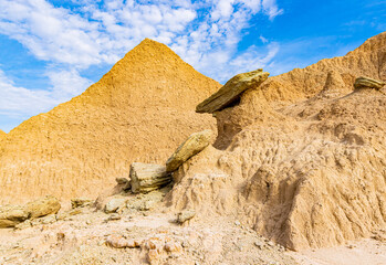 Remaining Capstones of Eroded Rock Formations on The Castle Trail,  Badlands National Park, South...