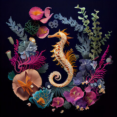 Abstract Colorful Art of Seahorse in Weeds 