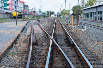 Obraz na płótnie Canvas Railway common tracks before come to train station.