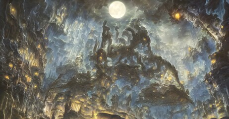 満月の夜の異界の古代遺跡