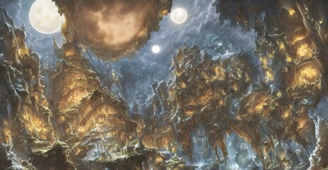 Obraz na płótnie Canvas 満月の夜の異界の古代遺跡