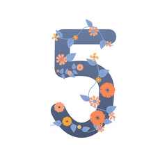 Pastel cute flower on decoration on number for decorating or printing