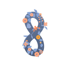 Pastel cute flower on decoration on number for decorating or printing