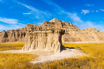 Eroded Rock Formations on The Castle Trail,  Badlands National Park, South Dakota, USA