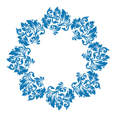 Blue ornamental round, Decorative art floral frame, Abstract vector ornament border ceramic design, porcelain pattern template,