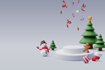 3d Podium Christmas celebration, merry Christmas and happy new year.