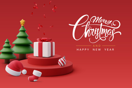 3d Podium Christmas celebration, merry Christmas and happy new year.