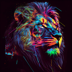 Neon glitch art lion