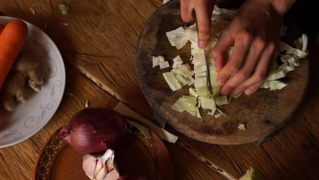 Zenithal plan of the ingredients to prepare sauerkraut.