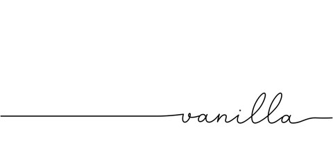 Vanilla word - continuous one line with word. Minimalistic drawing of phrase illustration.