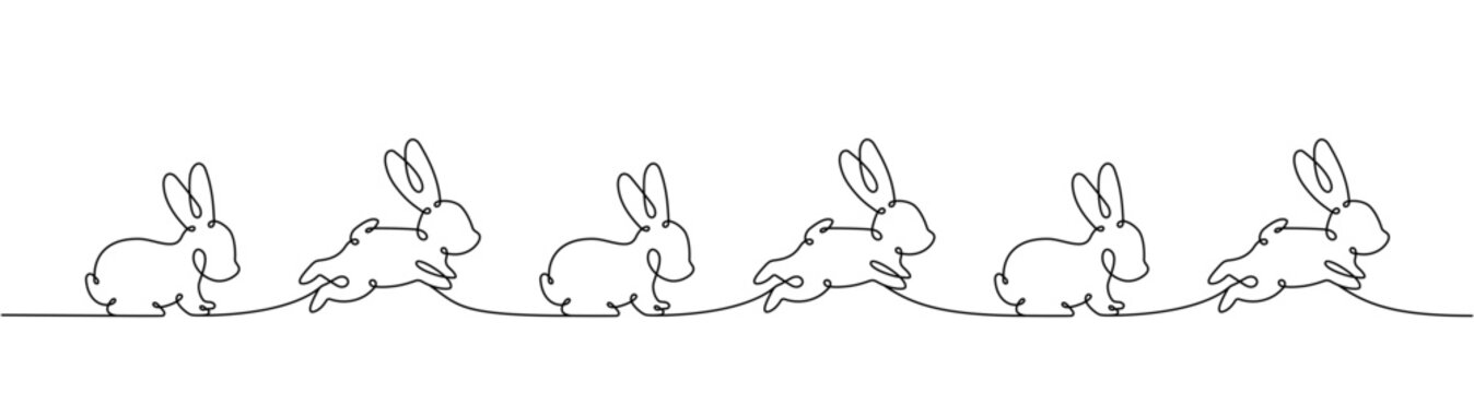 Rabbit one line drawing. Year of the Rabbit. Hare continuous one line illustration. Vector illustration.