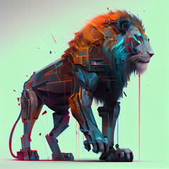 Cybernetic lion glitch art 