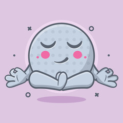 calm golf ball character mascot with yoga meditation pose isolated cartoon in flat style design