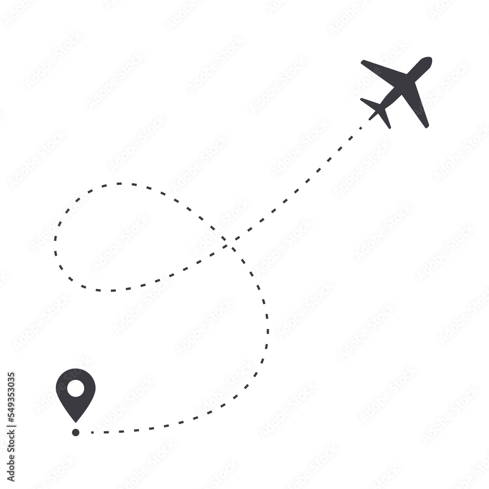 Aufkleber airplane line path vector black icon. plane flight route with start point and line trace isolated il