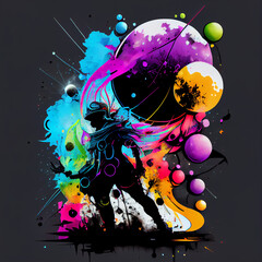 Atompunk moon very colorful graffiti art