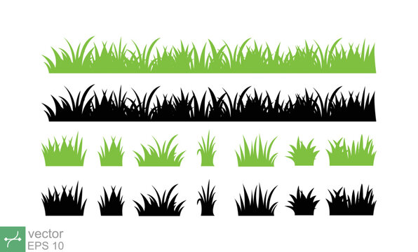 Green lawn grass border icon. Grass silhouette texture, eco, organic, plant shape, natural concept. Ground land pattern. Vector  illustration isolated on white background. EPS 10.
