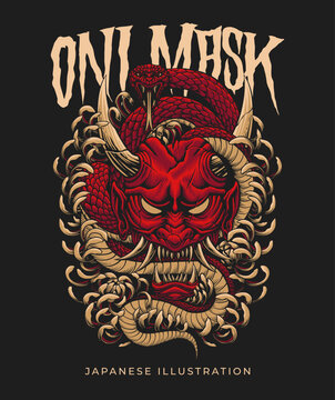 Evil oni mask illustration design with detailed vector