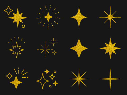 Glitter star sparkle icon set.