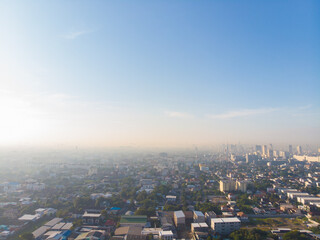 Naklejka premium Aerial view metropolitan city office building morning sky