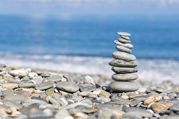 Stack of stones on the sea beach