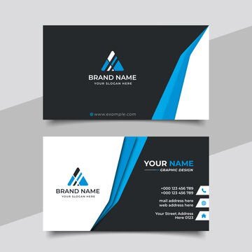 Blue modern creative business card and name card horizontal simple clean template vector design