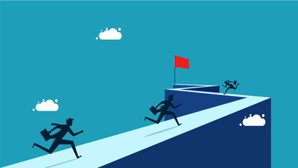 business competition. Businessman rushing the path to the red flag vector