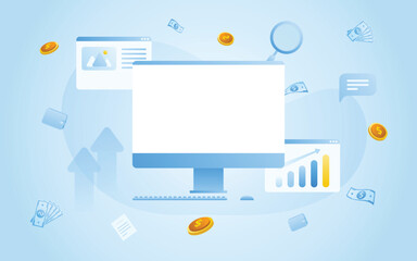 Financial management concept and investment, Flat design of payment and finance with money, cash, banknote, calculator and credit card. Vector Illustration and banner template.