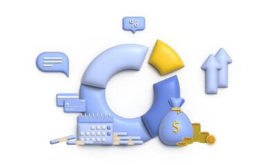 3D Illustration financial management concept and investment, Banner template of payment with money.