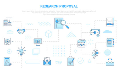 research proposal concept with icon set template banner with modern blue color style - obrazy, fototapety, plakaty