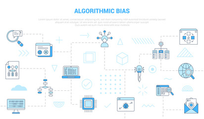 algorithmic bias concept with icon set template banner with modern blue color style - obrazy, fototapety, plakaty