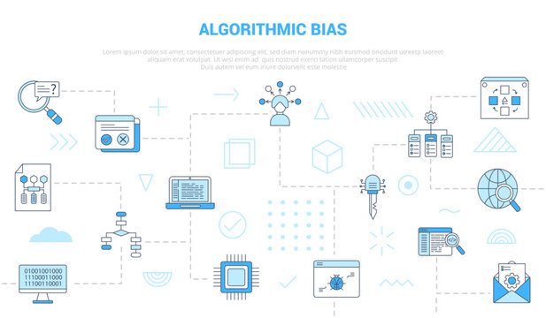 algorithmic bias concept with icon set template banner with modern blue color style