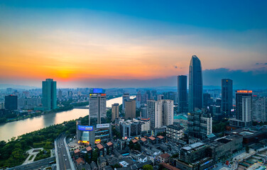 Obraz premium Night View of Sanjiangkou City, Ningbo, Zhejiang Province, China