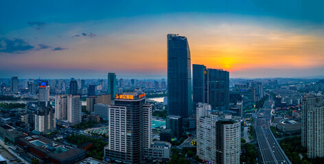 Night View of Sanjiangkou City, Ningbo, Zhejiang Province, China