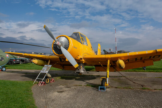 Dubnica nad Vahom, Slovakia - November , 19, 2022 : The Zlin Z-37 Cmelak aircraft. LET Z-37 Cmelak is an agricultural aircraft. The Sl&aacute;vnica Aviation Museum.